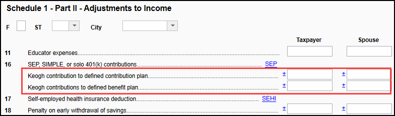 Keogh contribution fields on screen 4